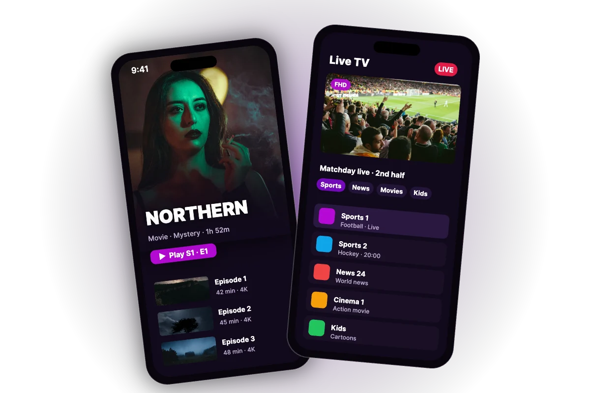4K Flix IPTV live TV guide and on-demand series on a phone