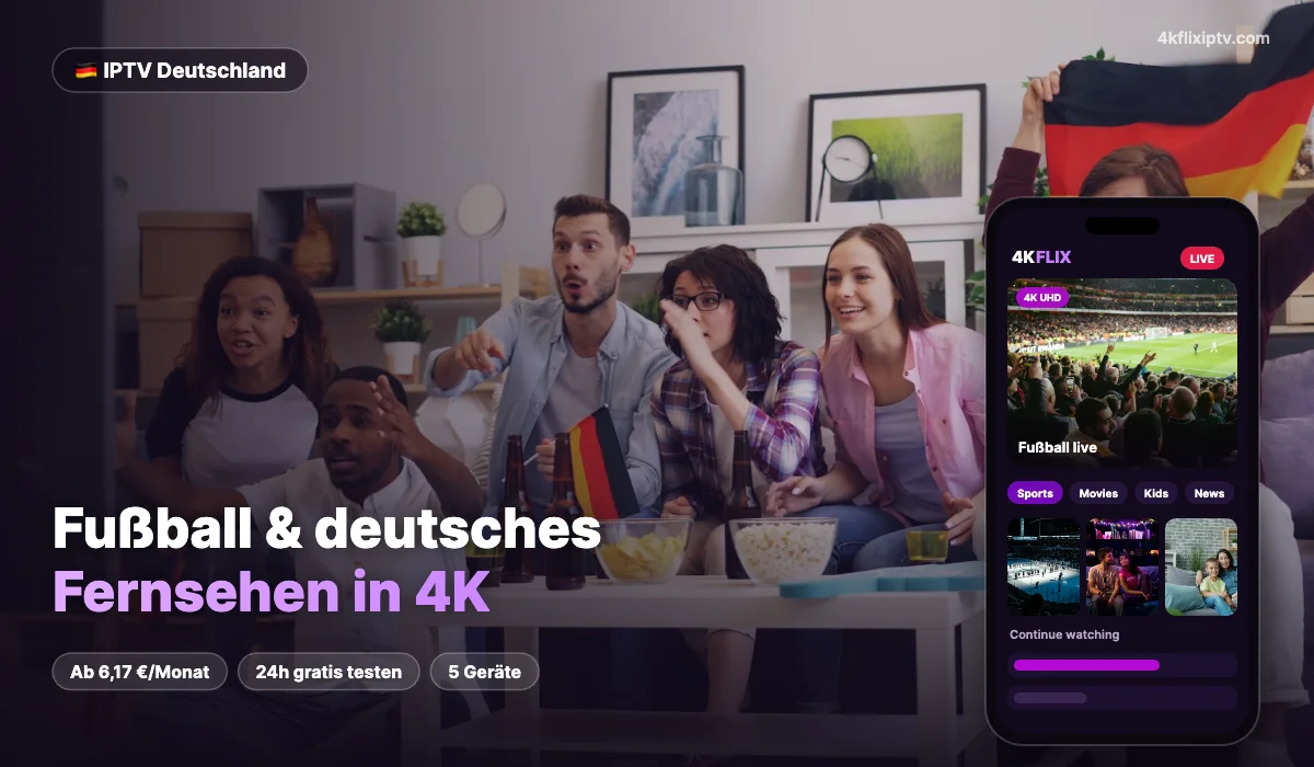 IPTV Deutschland auf einem Fernseher: deutsche Sender, Fußball, Filme und Serien