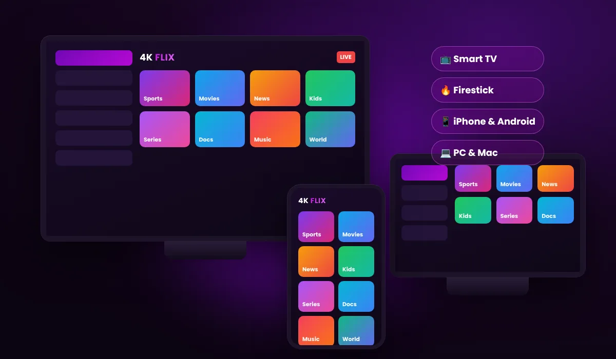 IPTV on Smart TV, Firestick, iPhone, Android and PC